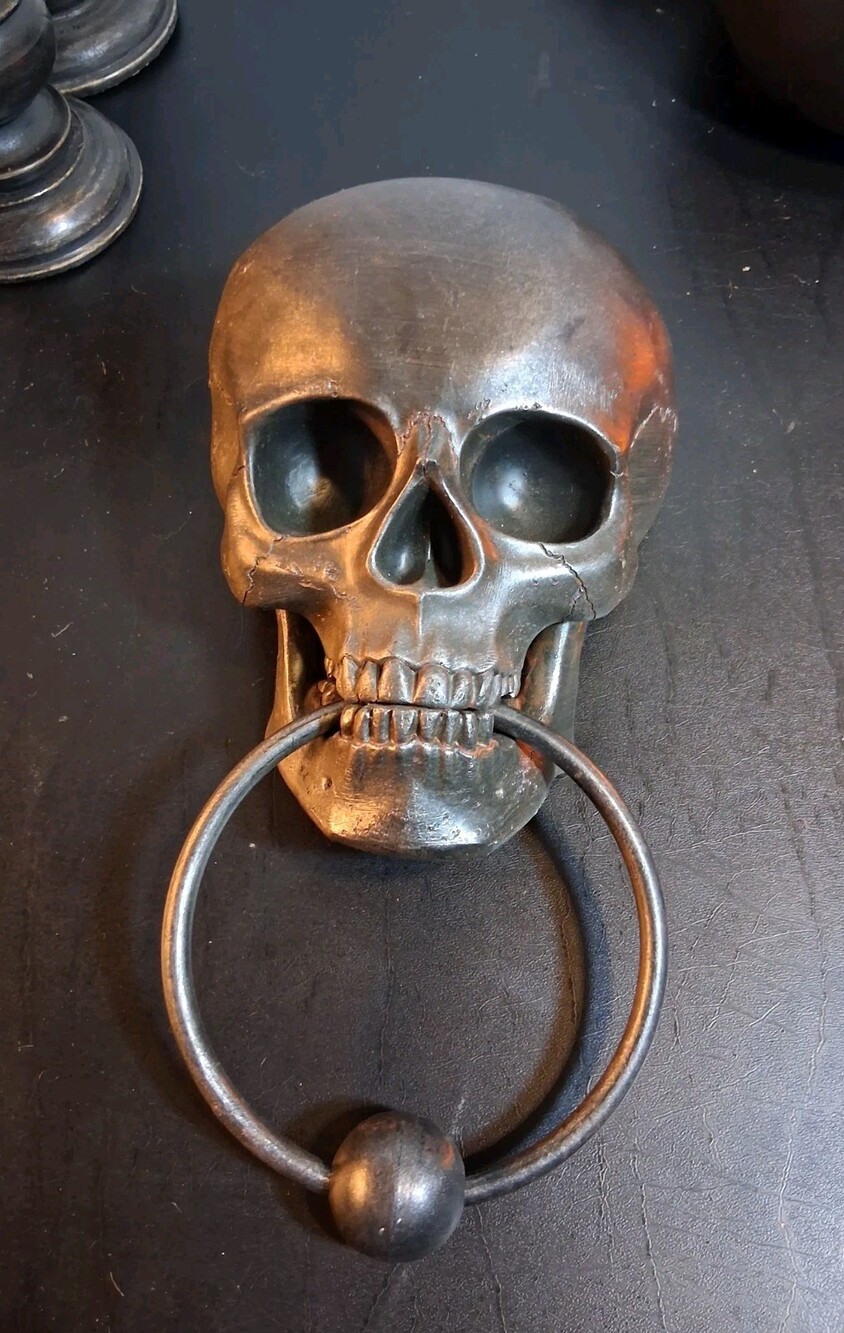 NEW!(NWT) Place & Time Gothic 12"H Skull Door Knocker Resin/Metal; Black Color